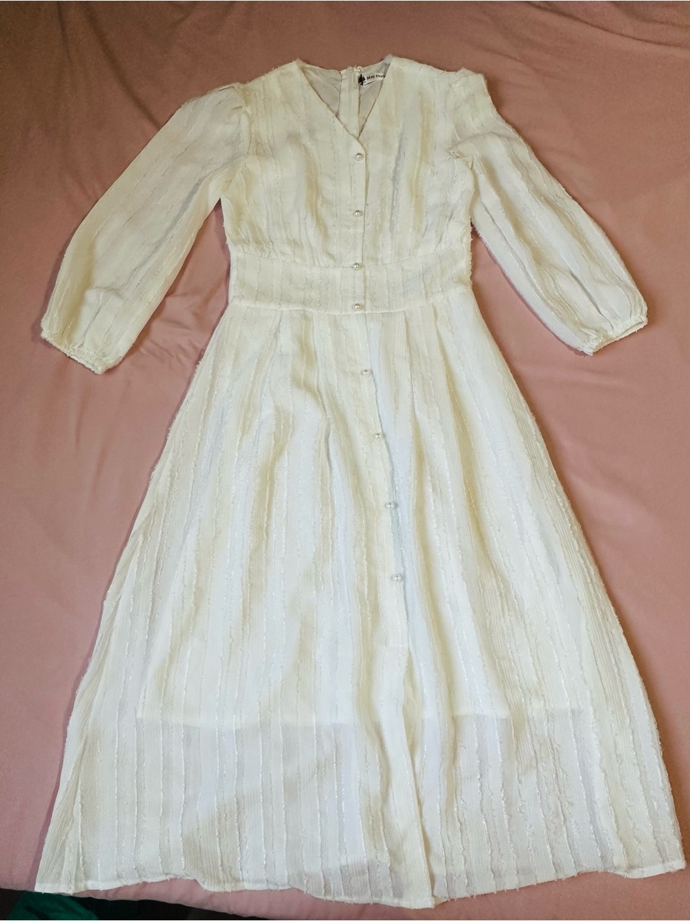 Elegant White Long-Sleeve Button-Front Midi Dress